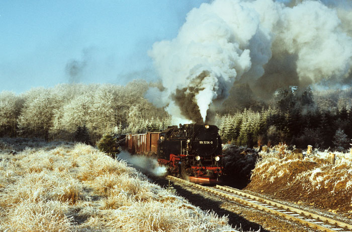 Freight train in the Harz Mountains in the 1980s