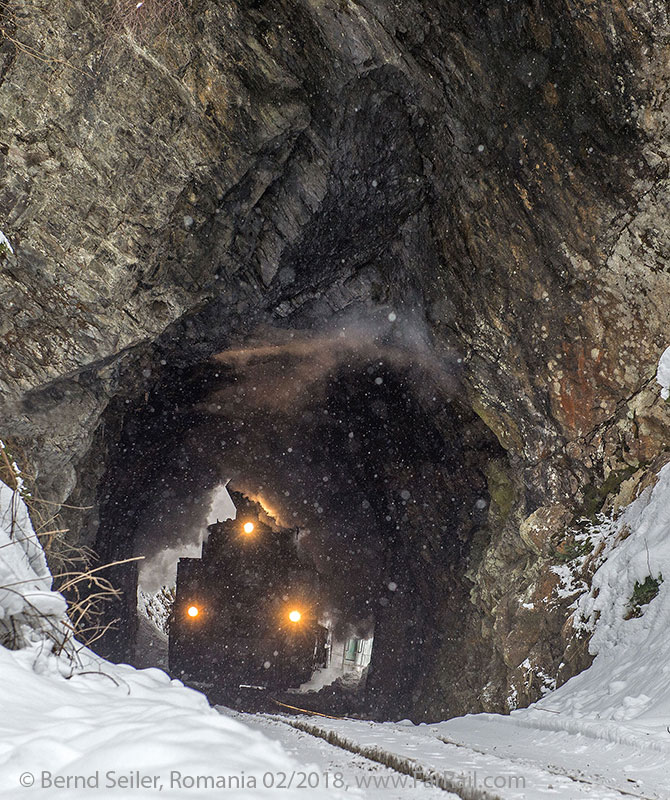 Winterdampf auf rumänischen Waldbahnen